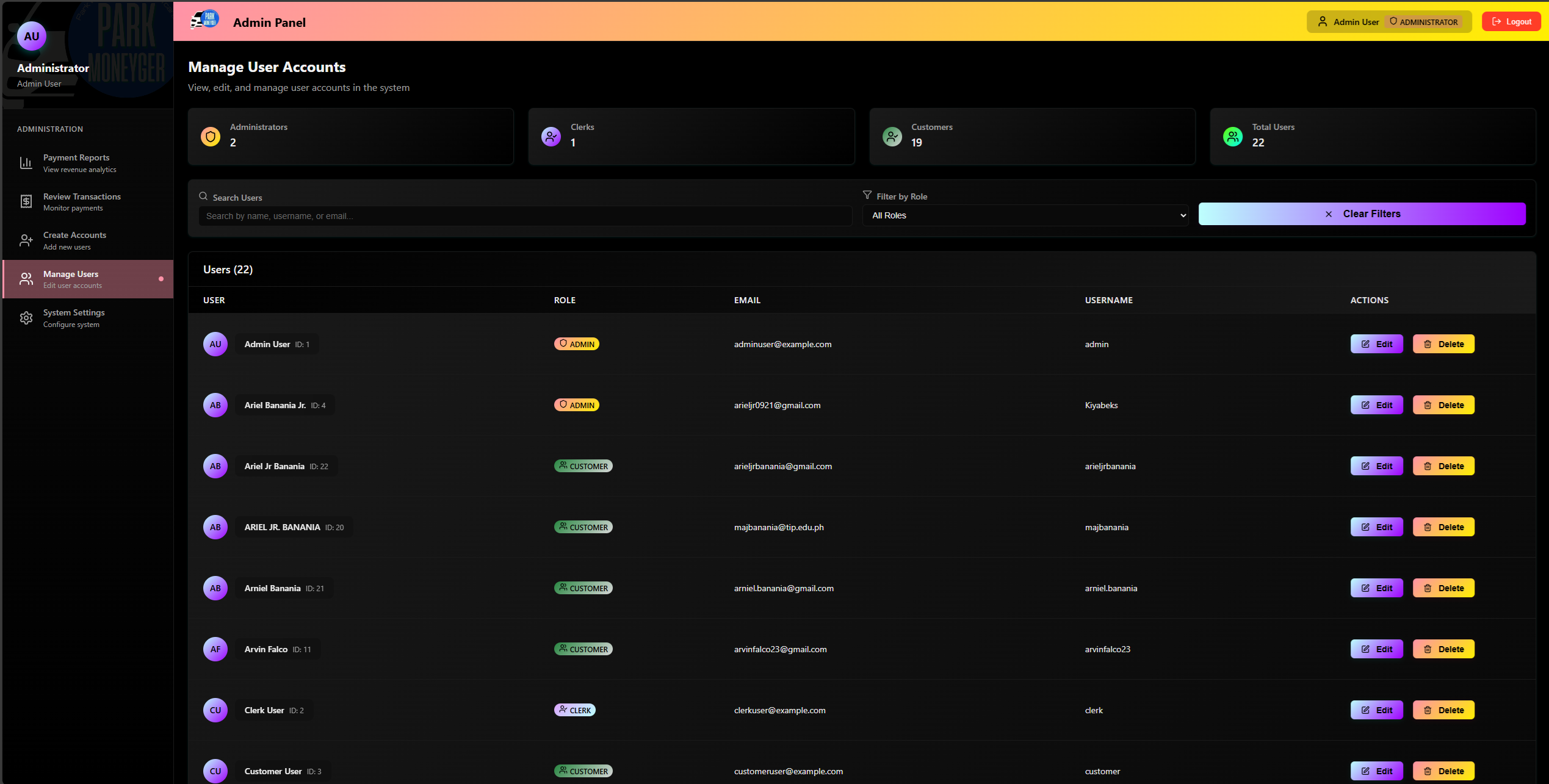 Admin Interface